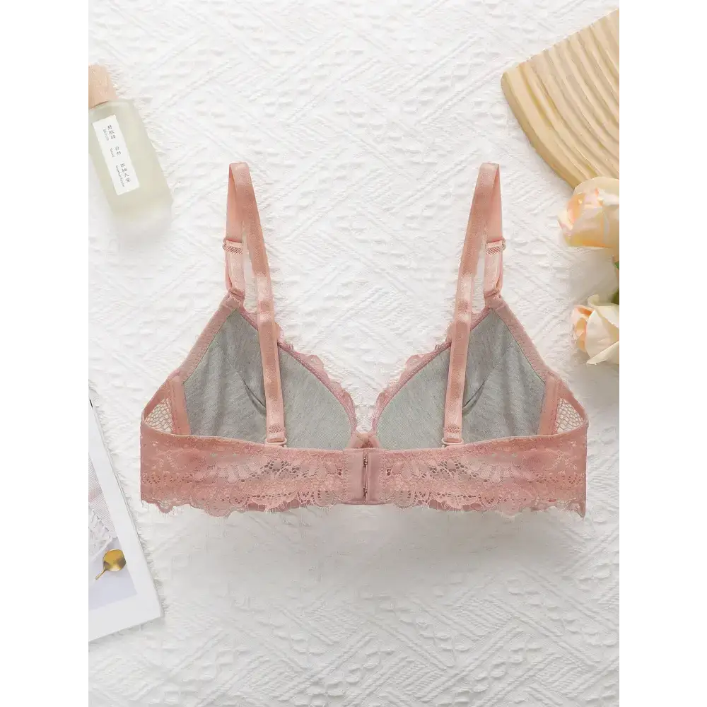 The Lady's Haven Boutique sexy lingerie embroidered lace bra in soft pink with adjustable straps