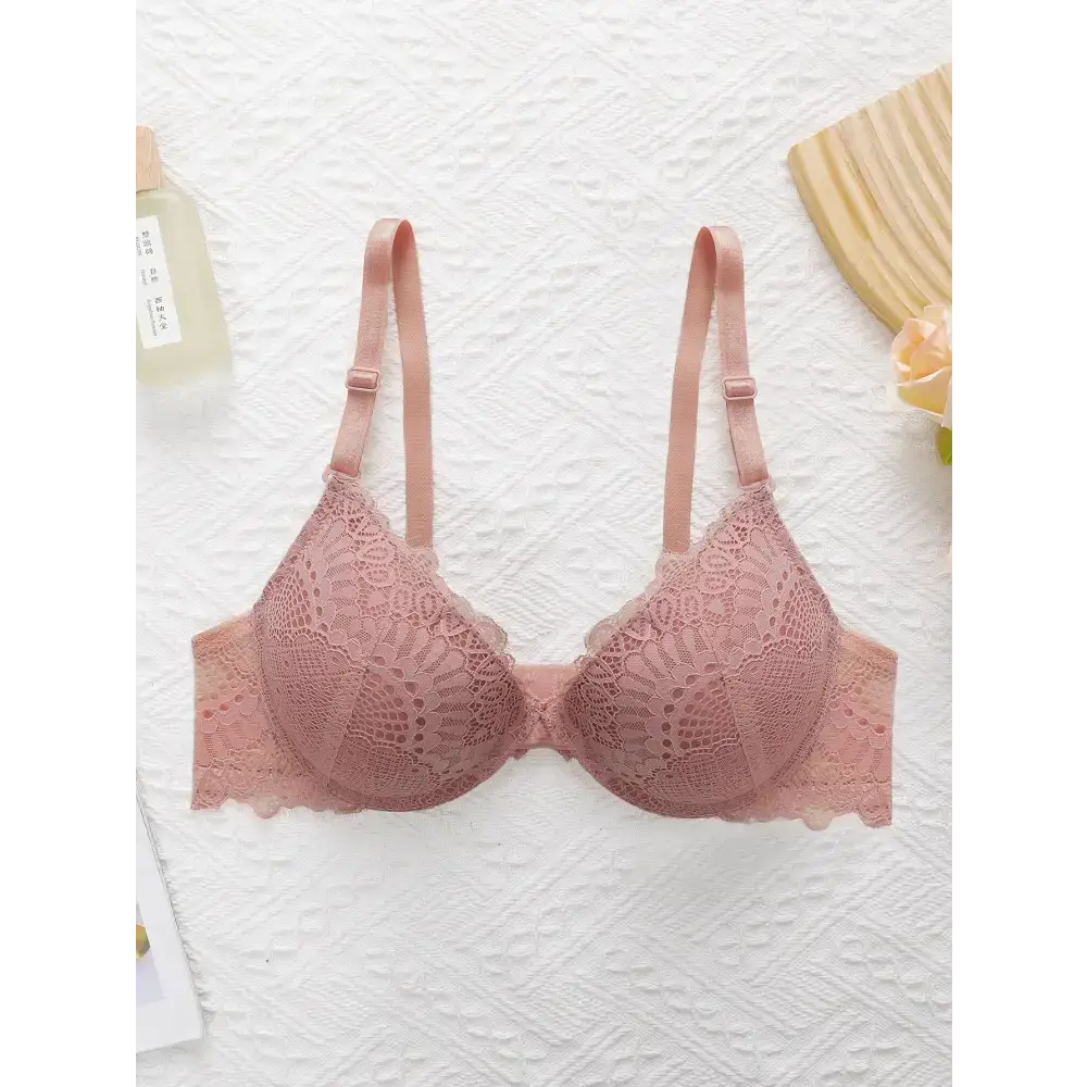 Sexy lingerie embroidered lace bra in dusty pink with adjustable straps from The Lady's Haven Boutique