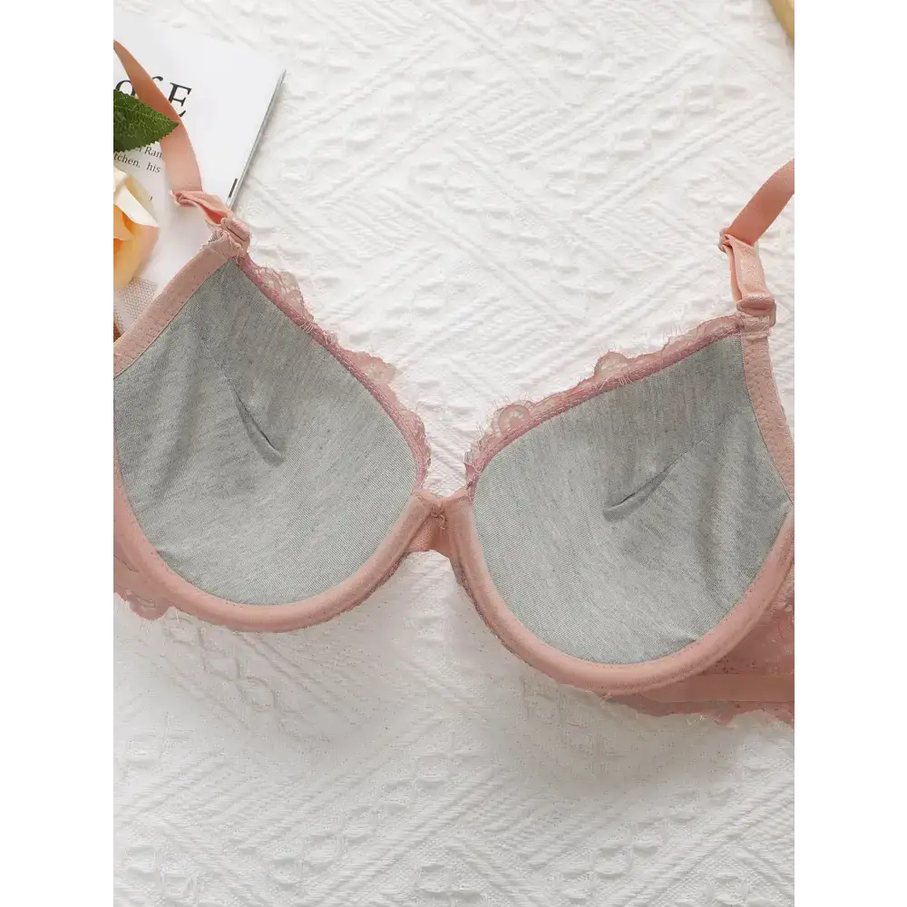 Sexy lingerie embroidered lace bra with soft pink straps and delicate lace detailing by The Lady's Haven Boutique