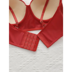 Sexy red bra and panty set featuring adjustable straps and hook-and-eye closure from The Lady's Haven Boutique