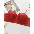 Sexy red bra and panty set featuring a padded red bra with adjustable straps from The Lady's Haven Boutique