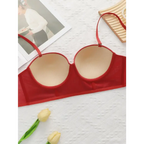 Sexy red bra and panty set featuring padded cups and adjustable straps by The Lady's Haven Boutique