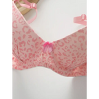 Pink leopard print sexy underwire bra and panty set with adjustable straps and small bow detail
