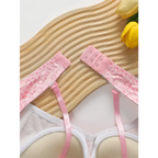 Pink and white sexy underwire bra and panty set with adjustable straps and hook closure