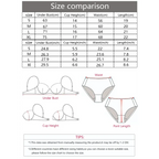 Size comparison chart and measurement guide for sexy underwire bra and panty set from The Lady's Haven Boutique