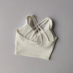 White shockproof crop top for women with stylish crisscross back details