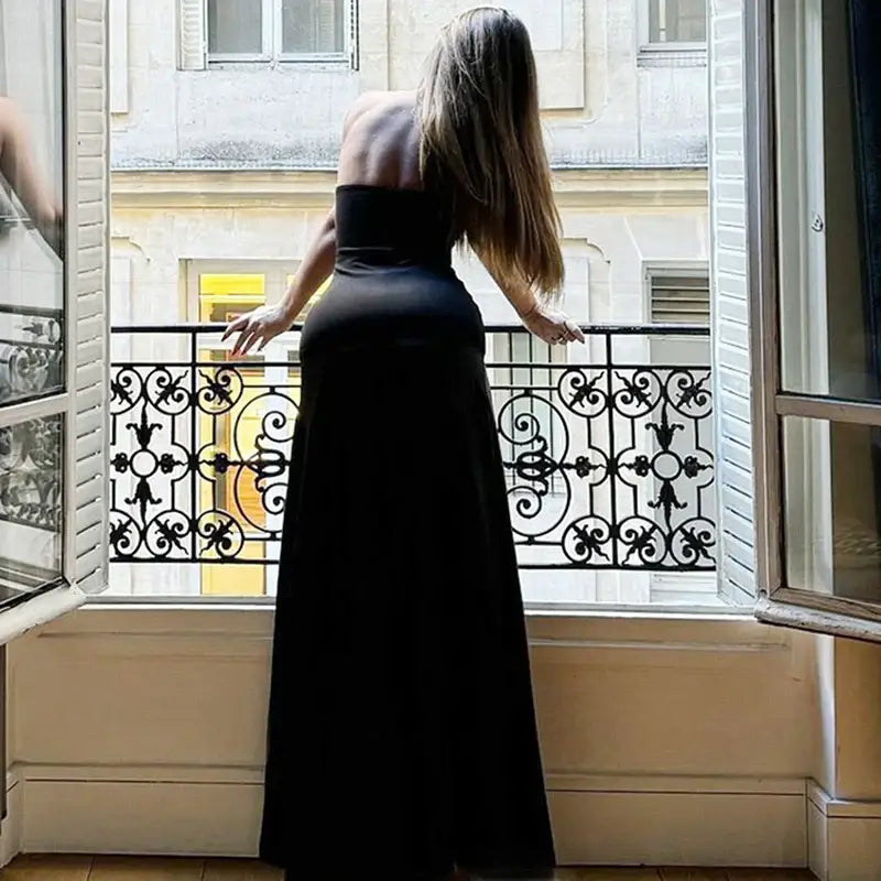 Mozision Off-shoulder Strapless Sexy Maxi Dress For Women Gown Solid Fashion Backless Sleeveless High Waist Bodycon