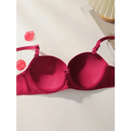 Red solid color bra and panty set featuring textured fabric and adjustable straps from The Lady's Haven Boutique