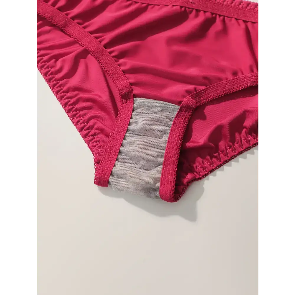Close-up of red solid color bra and panty set with soft lining detail from The Lady's Haven Boutique