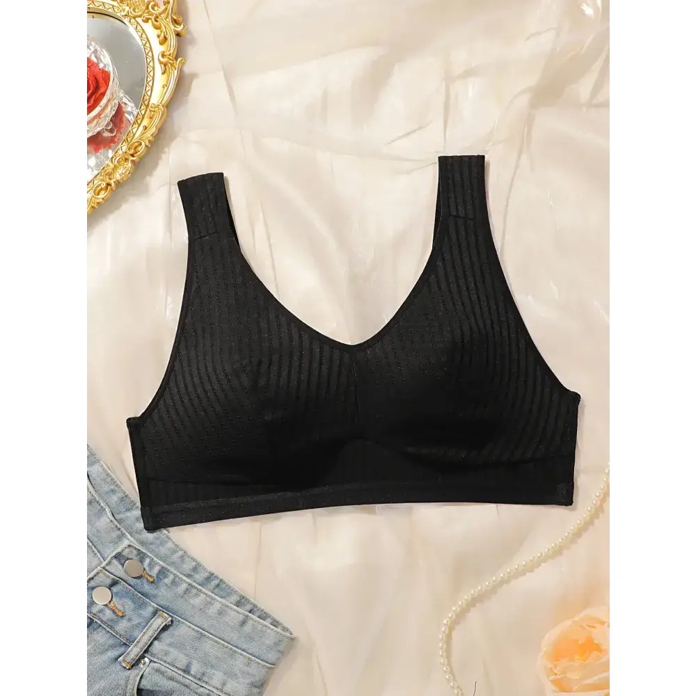 Solid Color Striped Plus Size Lingerie Bra - The Lady's Haven Boutique