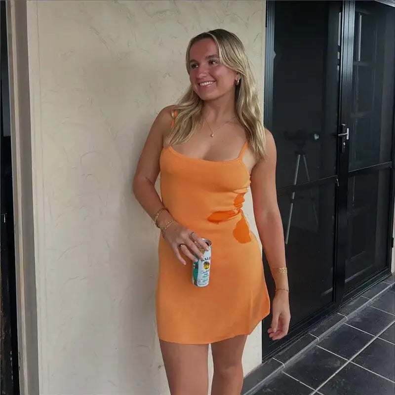 Mozision Spaghetti Strap Print Knit Mini Dress For Woman Robe Summer New Sleeveless Backless Beach Holiday Club Dress