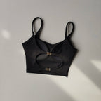 Black cutout sports underwear for ladies with adjustable straps and comfortable fit