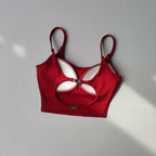 Red sports underwear for ladies with a stylish cutout design and adjustable straps