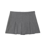 Gray pleated spring summer casual skorts with side zipper closure for versatile wear