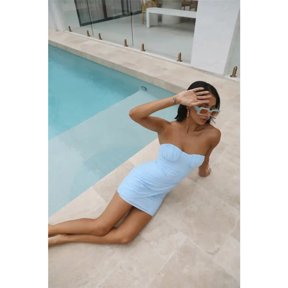 Mozision Strapless Backless Sexy Mini Dress For Women 2023 Robe Two Layer Mesh Zipper Off-shoulder Skinny Club Party