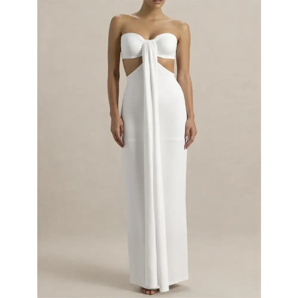 Mozision Off-shoulder Strapless Sexy Maxi Dress Women Elegant White Sleeveless Backless Draped Bodycon Club Party Long