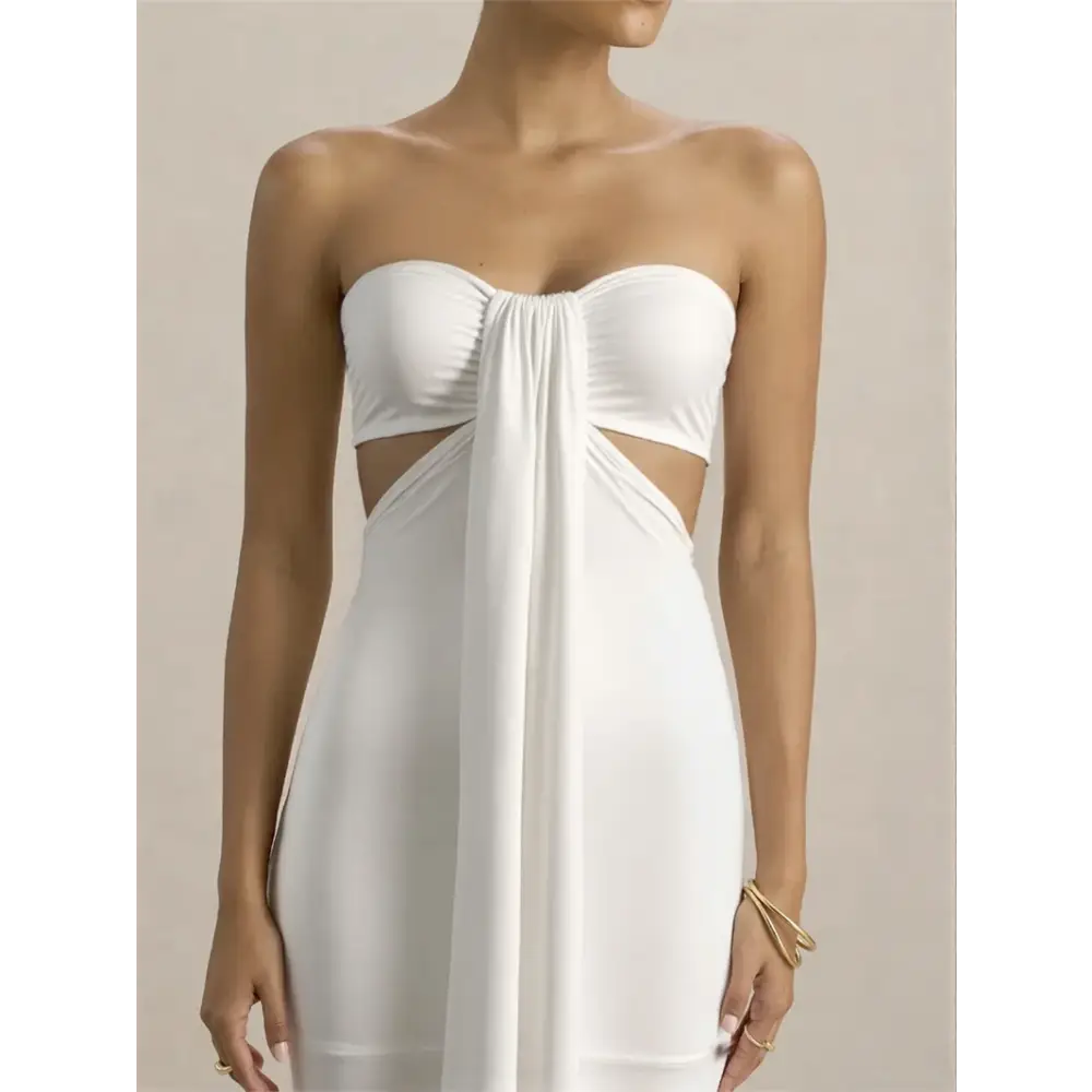 Mozision Off-shoulder Strapless Sexy Maxi Dress Women Elegant White Sleeveless Backless Draped Bodycon Club Party Long