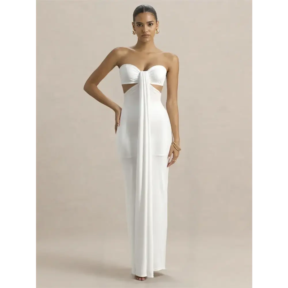 Mozision Off-shoulder Strapless Sexy Maxi Dress Women Elegant White Sleeveless Backless Draped Bodycon Club Party Long