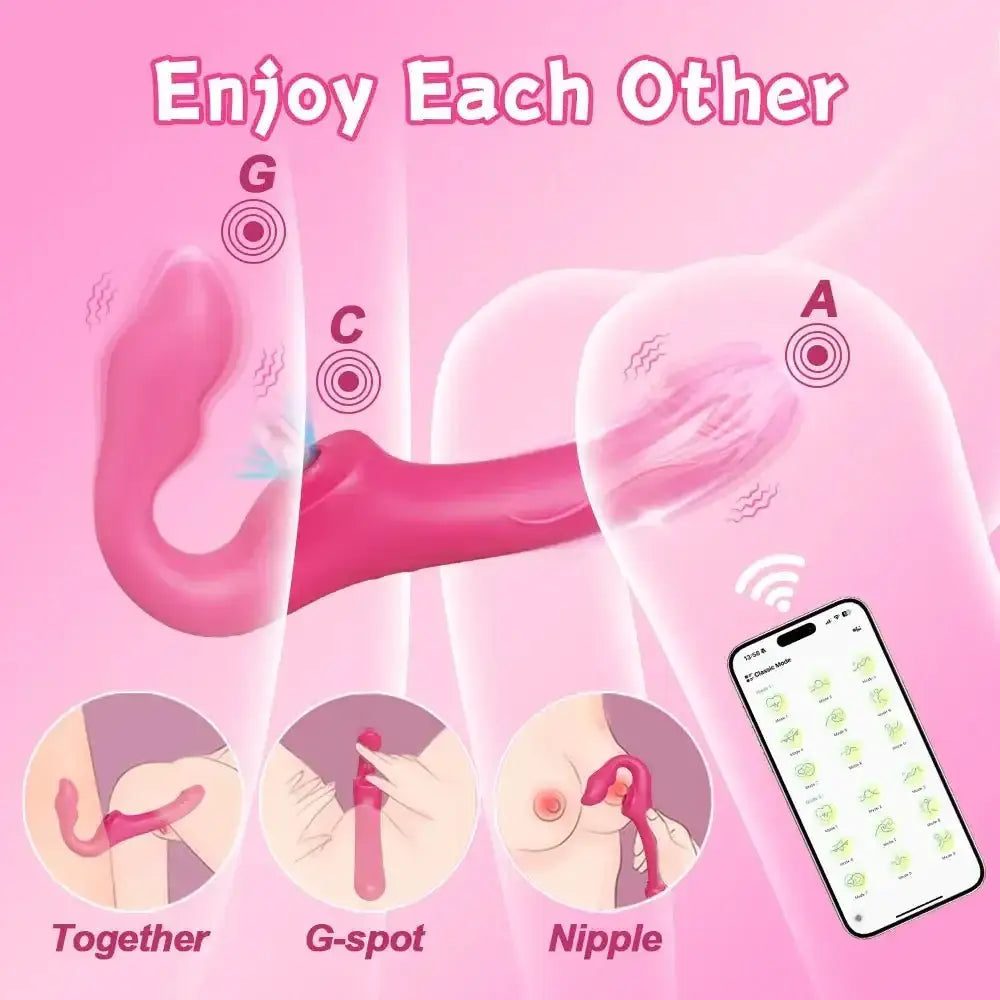 Strapless Strap On G Spot Dildo Vibrator Double - Ended Vibrating Flapping Vibrators Adult Sex Toys for Women Lesbians Couples Gay - The Lady's Haven