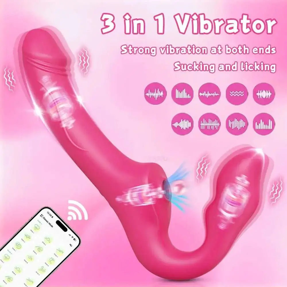 Strapless Strap On G Spot Dildo Vibrator Double - Ended Vibrating Flapping Vibrators Adult Sex Toys for Women Lesbians Couples Gay - The Lady's Haven