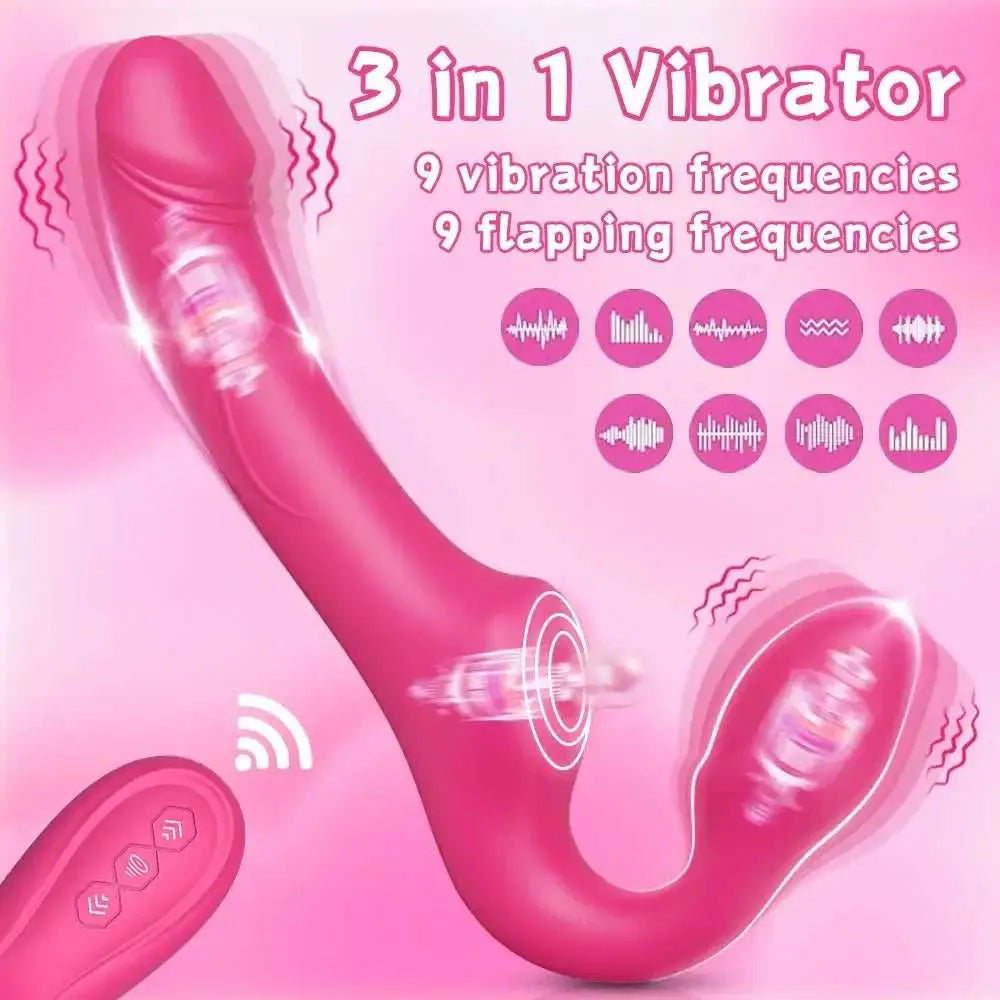 Strapless Strap On G Spot Dildo Vibrator Double - Ended Vibrating Flapping Vibrators Adult Sex Toys for Women Lesbians Couples Gay - The Lady's Haven