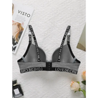 Striped adjustable push up bra in gray with black elastic straps and back closure