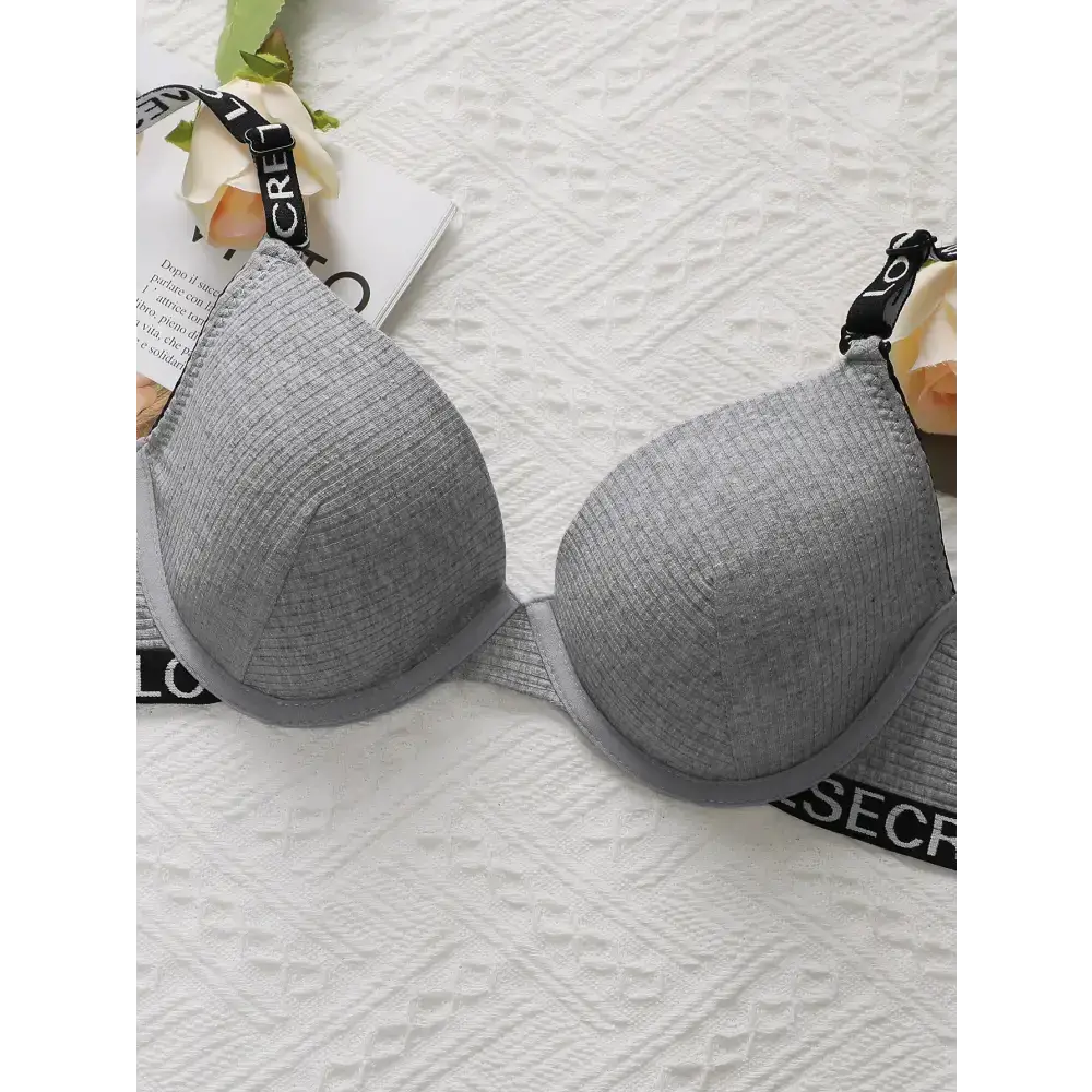 Striped adjustable push up bra in gray with black adjustable straps from The Lady's Haven Boutique
