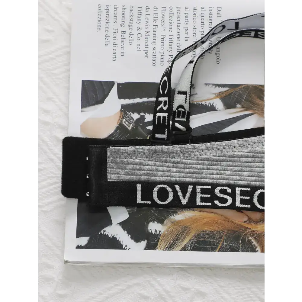 Striped adjustable push up bra black and gray with branded elastic straps by The Lady's Haven Boutique