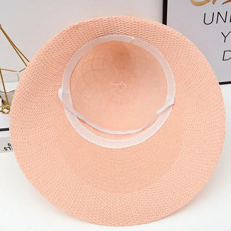Summer Girls Sun Hats Wide Brim Bowknot Straw Hat with Ribbon Outdoor Sun Protection Women Hats Soild Color Ladies