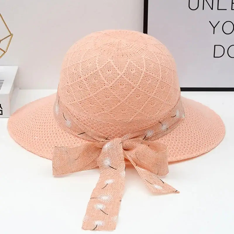 Summer Girls Sun Hats Wide Brim Bowknot Straw Hat with Ribbon Outdoor Sun Protection Women Hats Soild Color Ladies