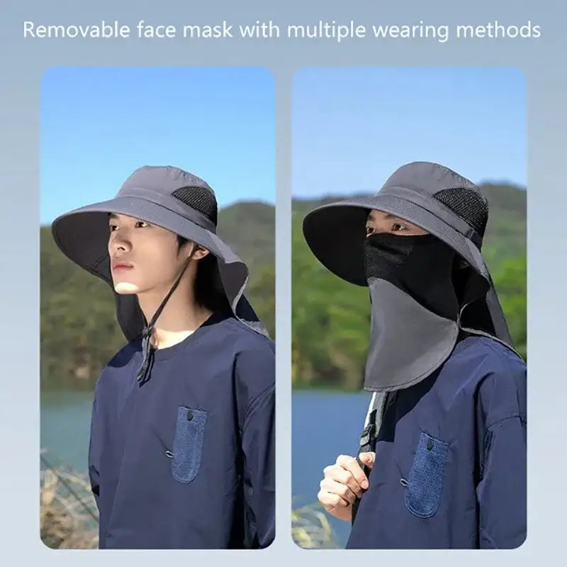 Summer Sun Hats UV Protection Outdoor Hunting Fishing Cap For Men Women Hiking Camping Visor Bucket Hat Neck Flap
