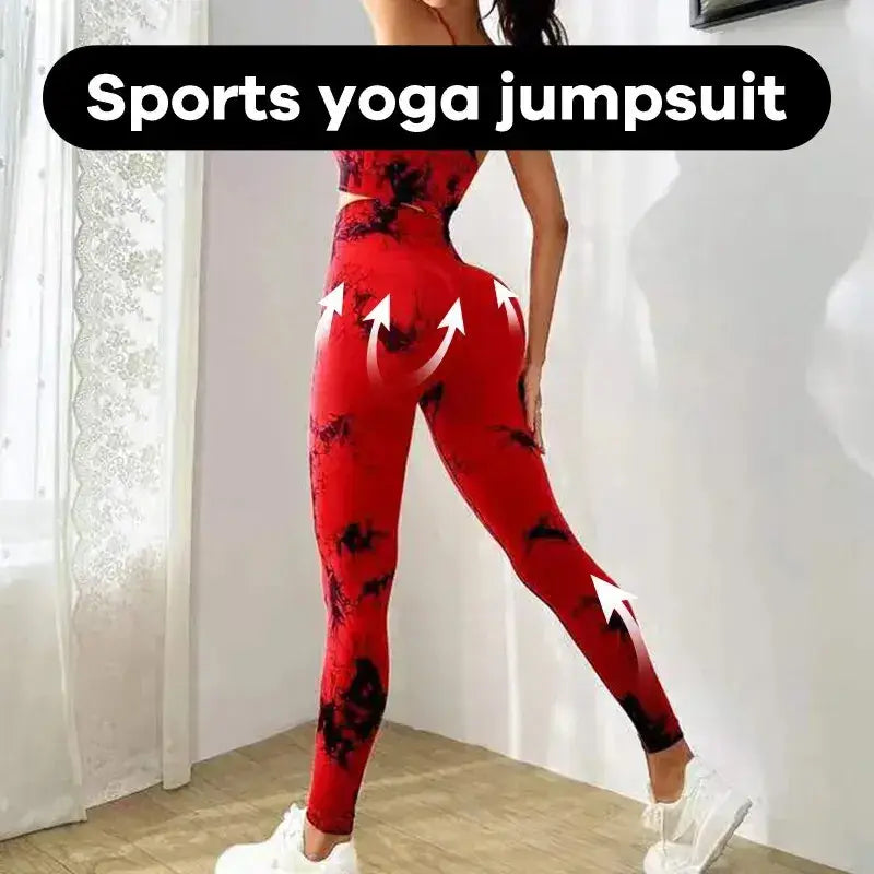 Stylish Tie Dye Yoga Women's Tracksuit, seamless sportswear with high waist leggings and workout bra for fitness enthusiasts.