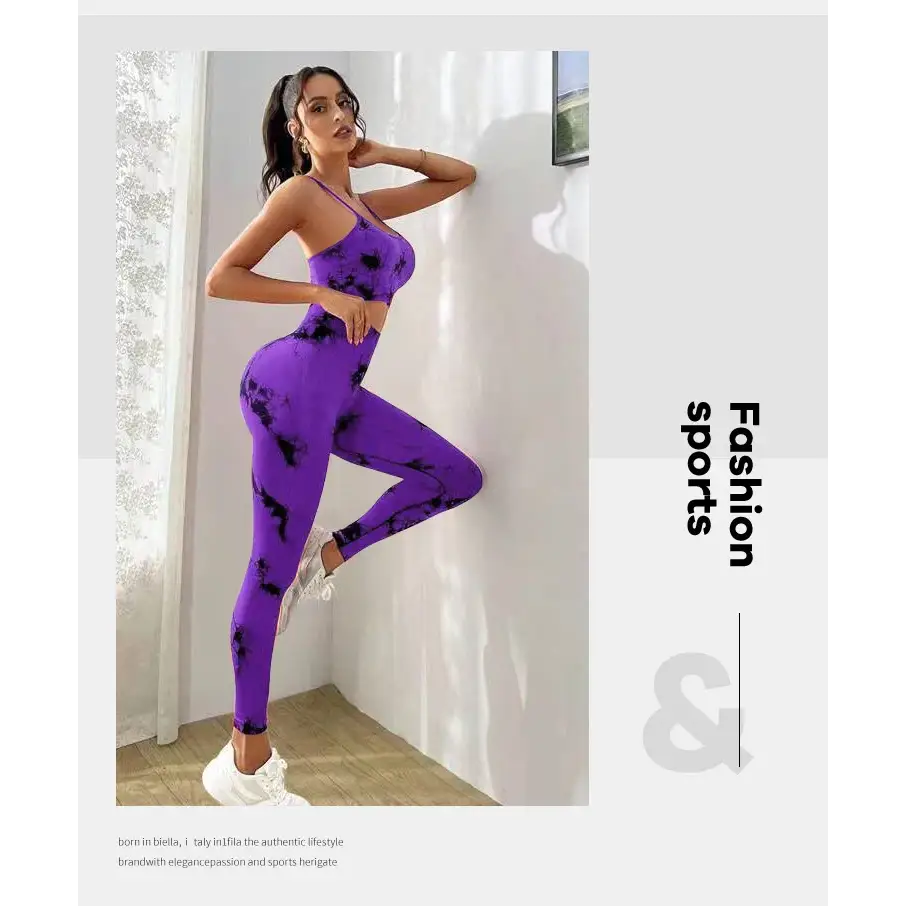 Stylish Tie Dye Yoga Women's Tracksuit Fitness Yoga Sets Sportswear, featuring seamless high waist leggings and workout bra.
