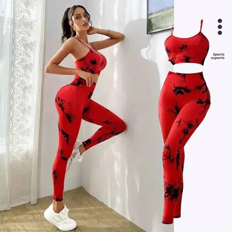 Stylish Tie Dye Yoga Women's Tracksuit Fitness Yoga Sets Sportswear Workout Bra High Waist Leggings by CZGUKEC.