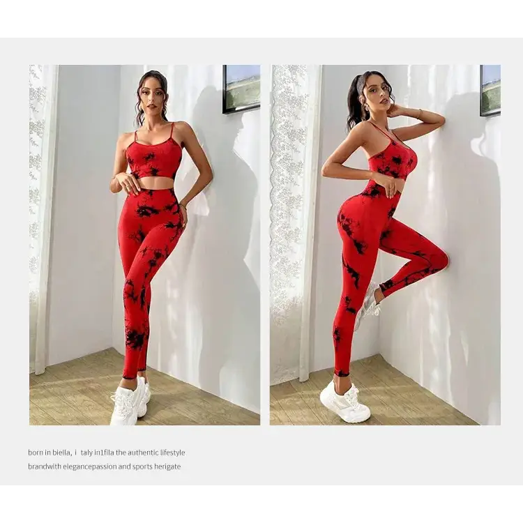 Stylish Tie Dye Yoga Women's Tracksuit Fitness Yoga Sets with seamless sports bra and high waist leggings for active wear.