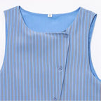 Striped sleeveless top from casual summer lounge set in blue and gray tones