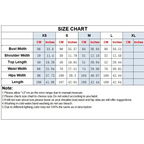 Size chart for casual summer lounge set showing measurements in centimeters and inches for XS to XL sizes