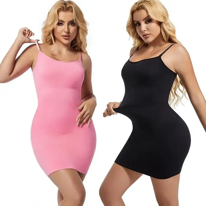 The Lady's Haven Boutique tummy control body shaper for women in pink and black seamless slimming dresses