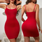 Red tummy control body shaper for women with adjustable straps shown from front and back