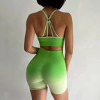 Stylish two piece athletic wear set for women in vibrant green with a fitted design