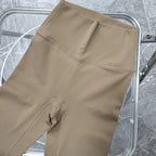 Beige two piece workout clothing for women featuring high-waisted leggings for comfort and style