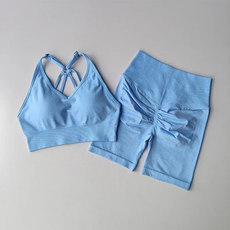 Light blue two piece workout outfits with stylish design for comfortable exercise