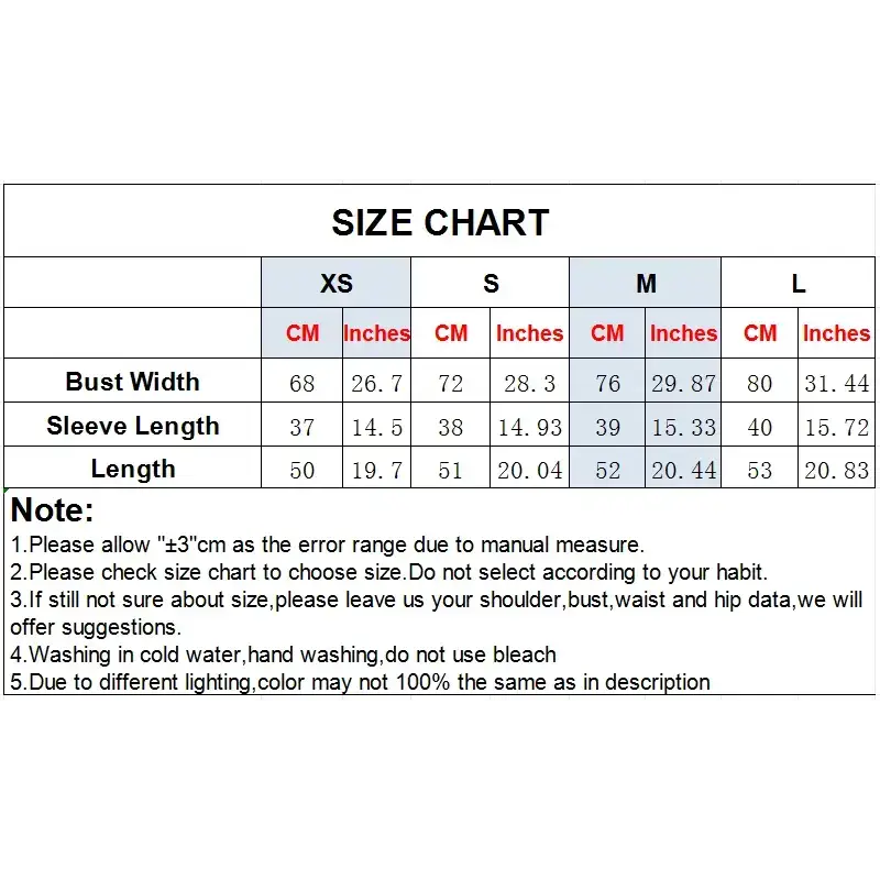 Size chart for spring fashion tops for ladies by The Lady's Haven Boutique with measurements in centimeters and inches
