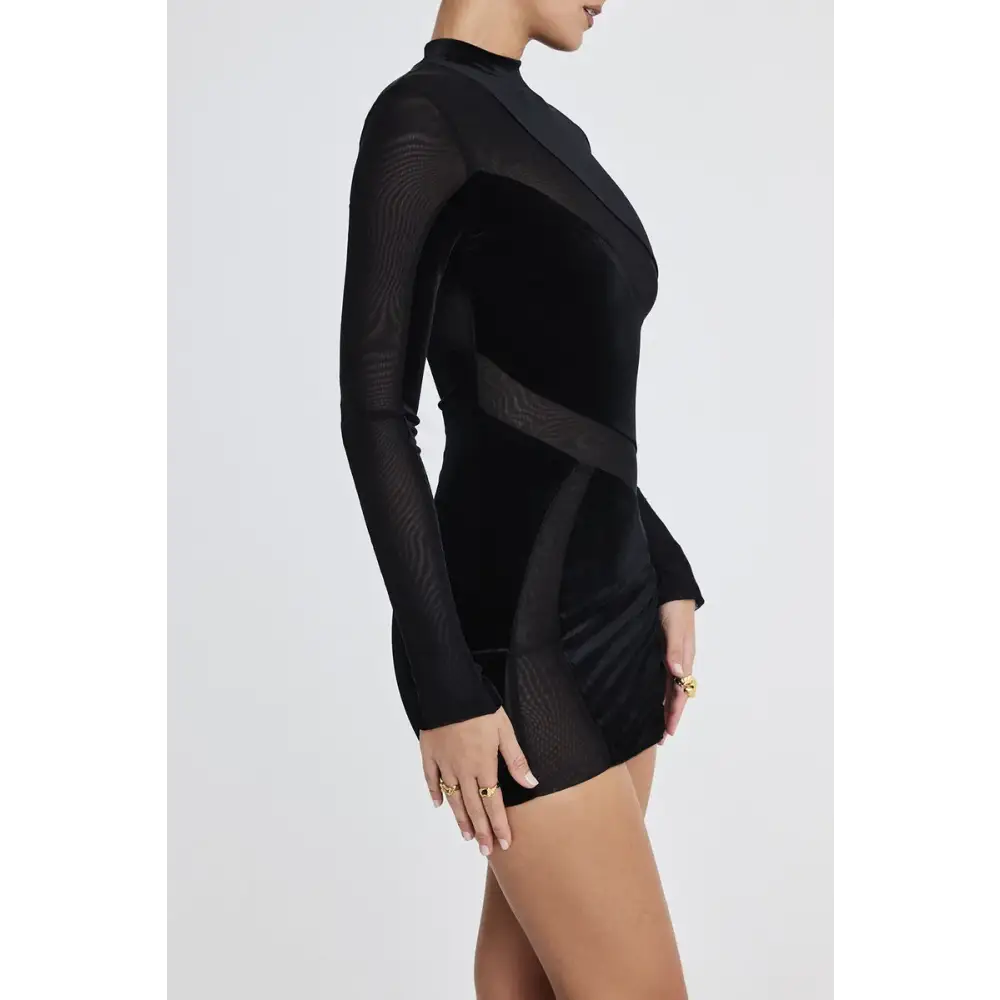 Mozision Velvet Long Sleeve Sexy Mini Dress For Women New Fashion Zipper Mesh Patchwork Bodycon Club Party Sexy Dress