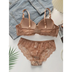 Lace brown 2-piece underwear set with adjustable straps and floral design from The Lady's Haven Boutique