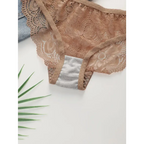 Brown lace panties from a 2-piece underwear set by The Lady's Haven Boutique on white background