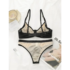 Breathable patchwork lingerie for women featuring black trim bra and matching underwear set