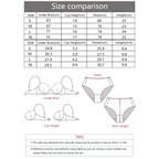 Size chart for breathable patchwork lingerie for women showing bust, cup height, waist, and length measurements in cm and inches