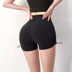 Black drawstring sports shorts for women with adjustable ties for a comfortable fit