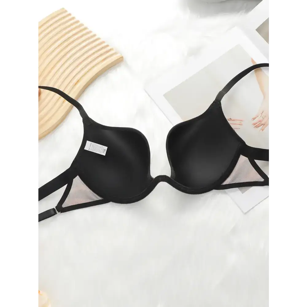 Black fashion leopard bra and underwear set featuring smooth cups and adjustable straps